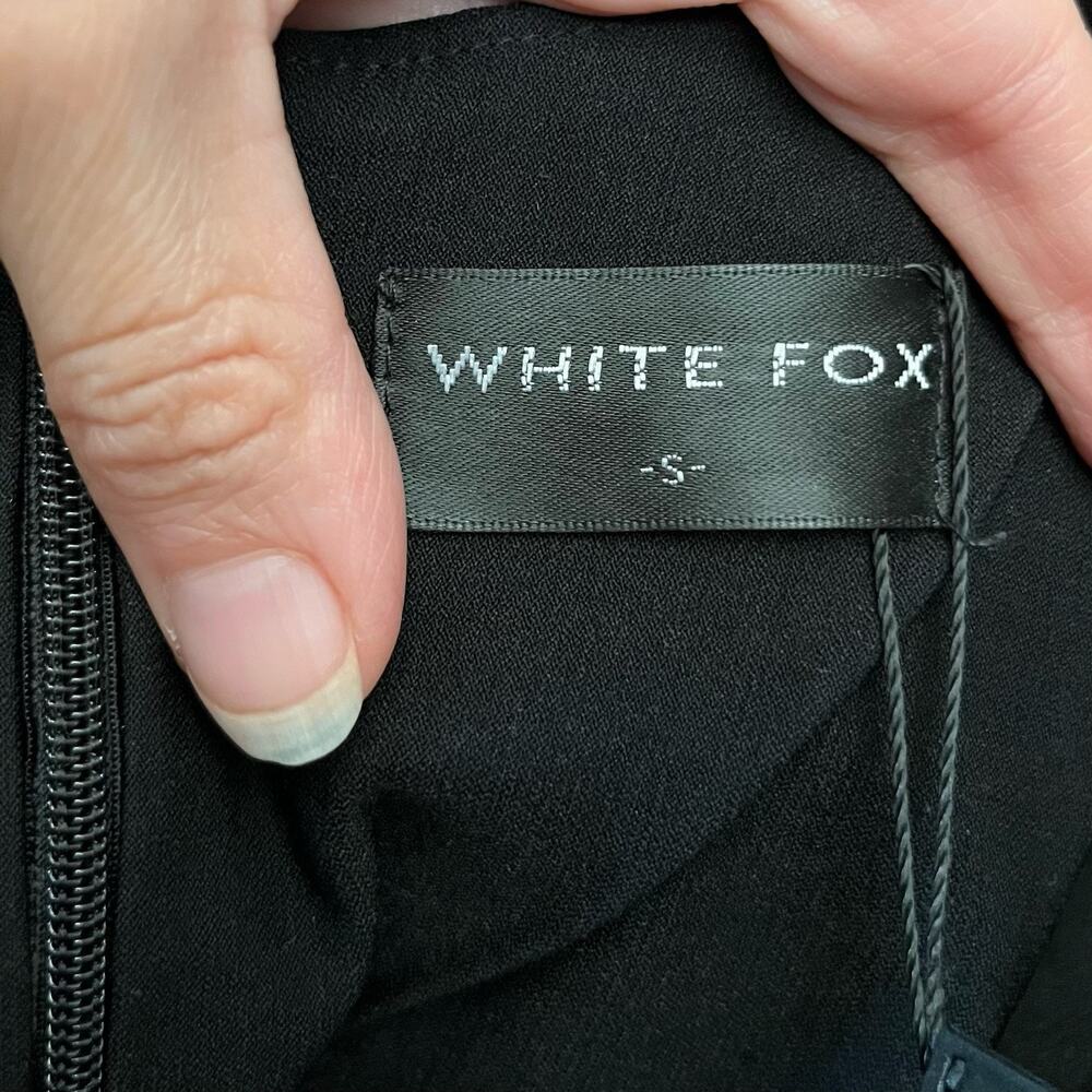 White Fox Come Back Mini Dress Small Rhinestone Fringe Bodycon Club Party Slit - Picture 6 of 11